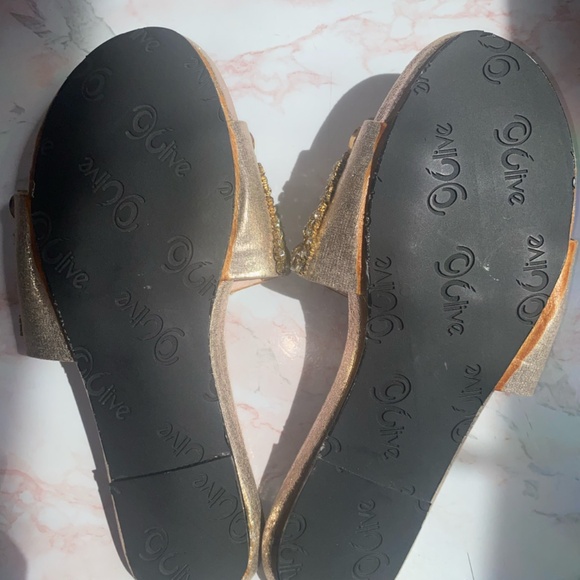 Gold Jeweled Slide Sandals, size 6-6.5 - Picture 3 of 9